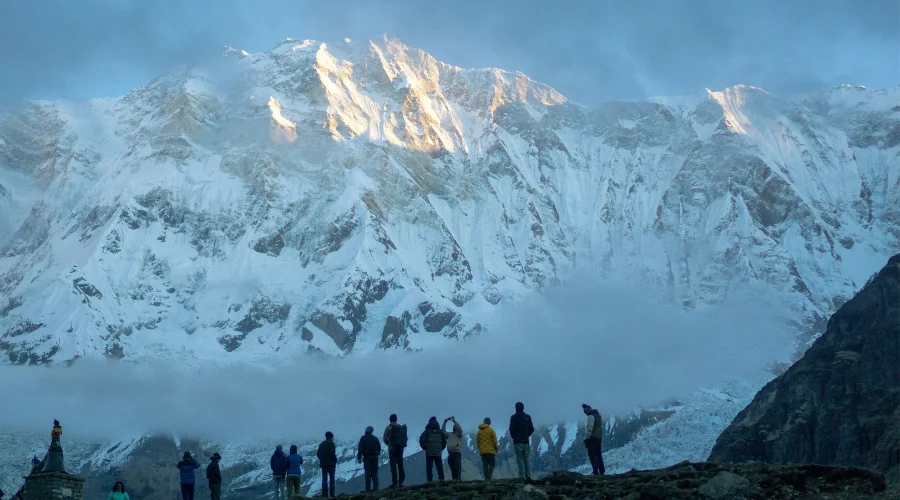 Trekkers admiring the view of Mt. Annapurna
