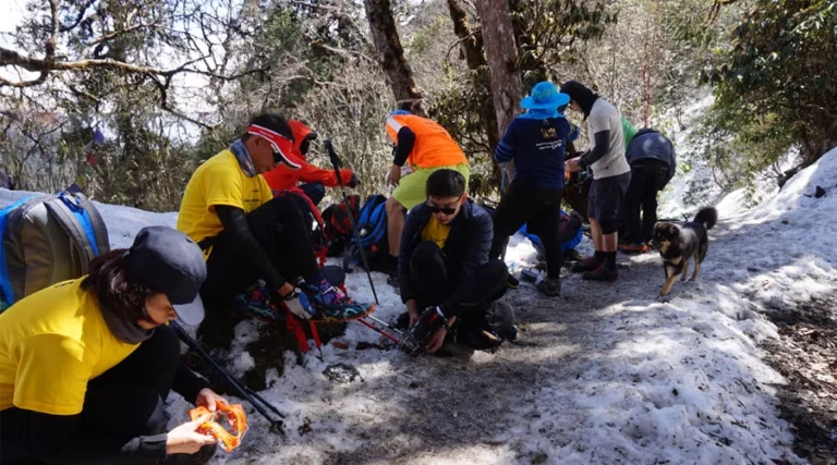 Trekkers enjoying snow at ABC Trek