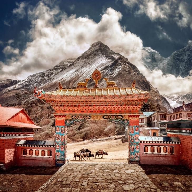 Buddhist monastery in himalayas mountain. Tengboche Nepal