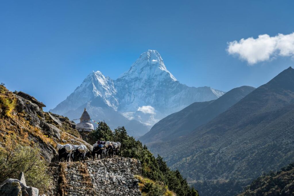 ama dablam with beautiful sky way everest base