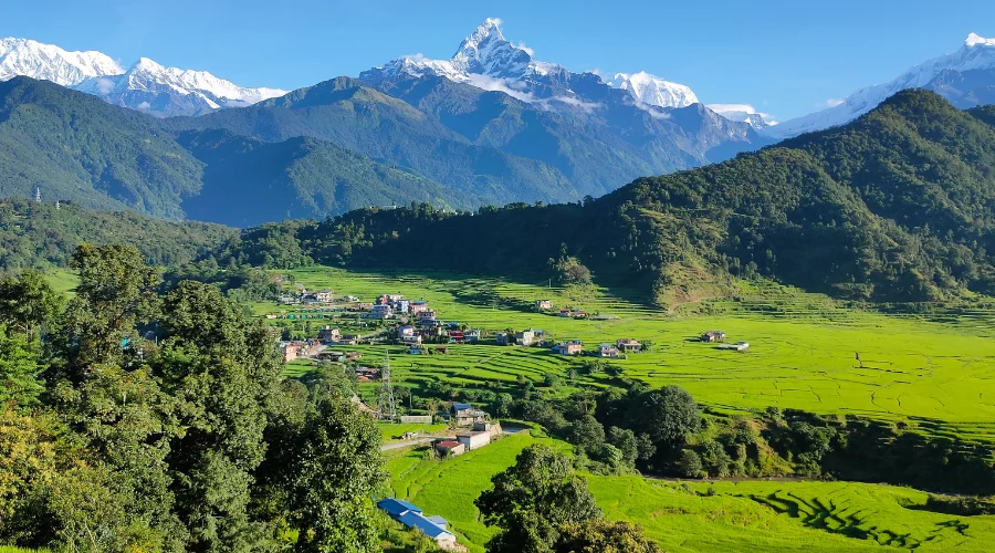 View of Mount Machhapuchhare during Spring in Nepal