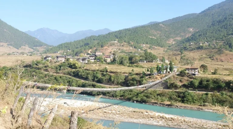 Beautiful Suspension bridge above the river