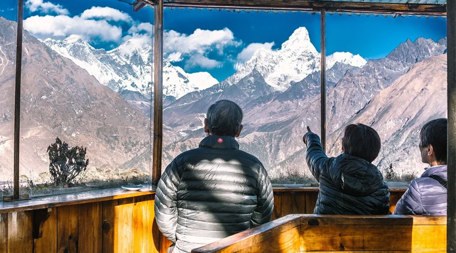 Everest Base Camp Trek Electricity, Charging & Hot Showers 2 Mind Blowing view of Ama Dablam seen from a window of a teahouse